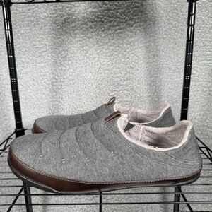 Olukai Mahana Slippers Leather Gray Heathered Cotton Rubber Soles Mens 12
